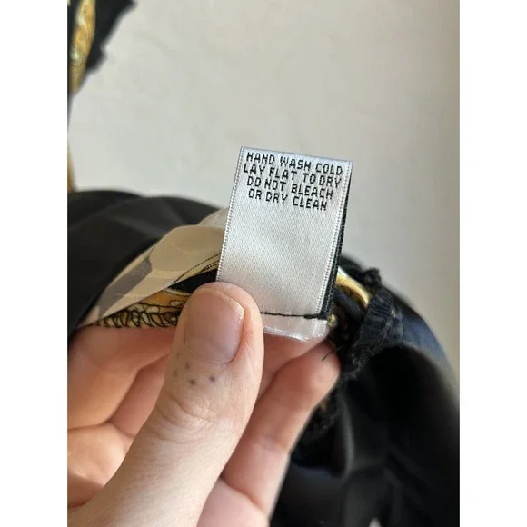 Y2K Cache 100% Silk Blouson Tunic Top M Tea Pot Print Baroque Chain Draped - Picture 12 of 12